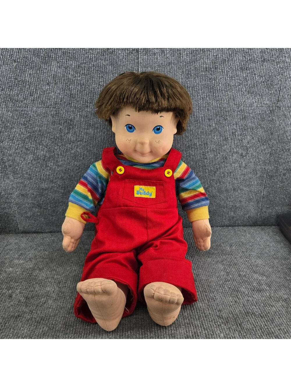 My Buddy Doll Plush Toy Red Overalls Rainbow Shirt